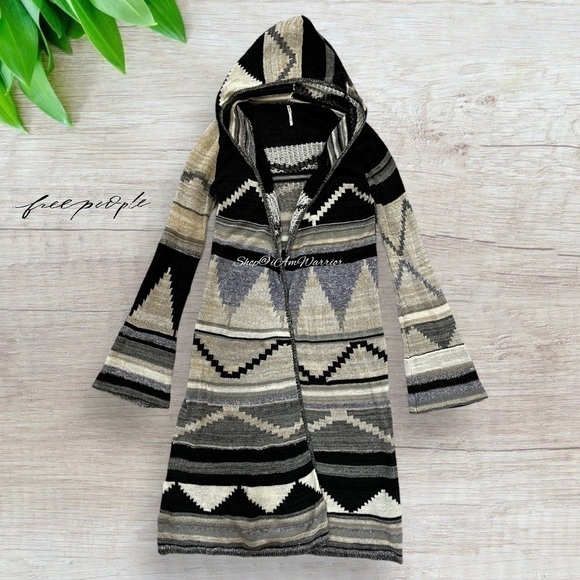 Free People Aztec pattern hooded duster cardigan sweater *sho@iamwarrior - Picture 4 of 10
